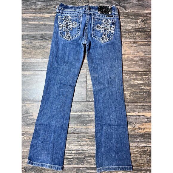 Miss Me Jeans JP5045 Size 28 Boot Cut Embellished Cross Dark Wash Low Rise Y2K - Picture 2 of 9